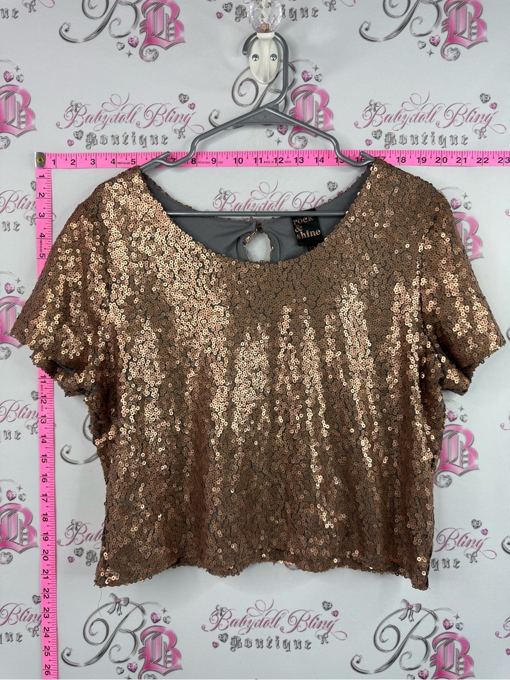 Rock and shine T-shirt sparkly glitter Sequin Crop Top in Rose Gold by